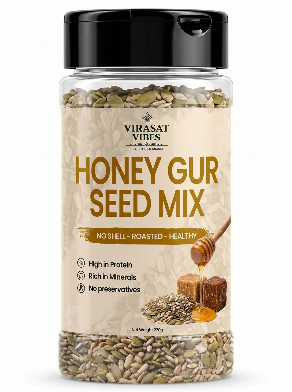 Virasat Vibes Honey Gur Roasted Seed Mix | Healthy Snack 220g