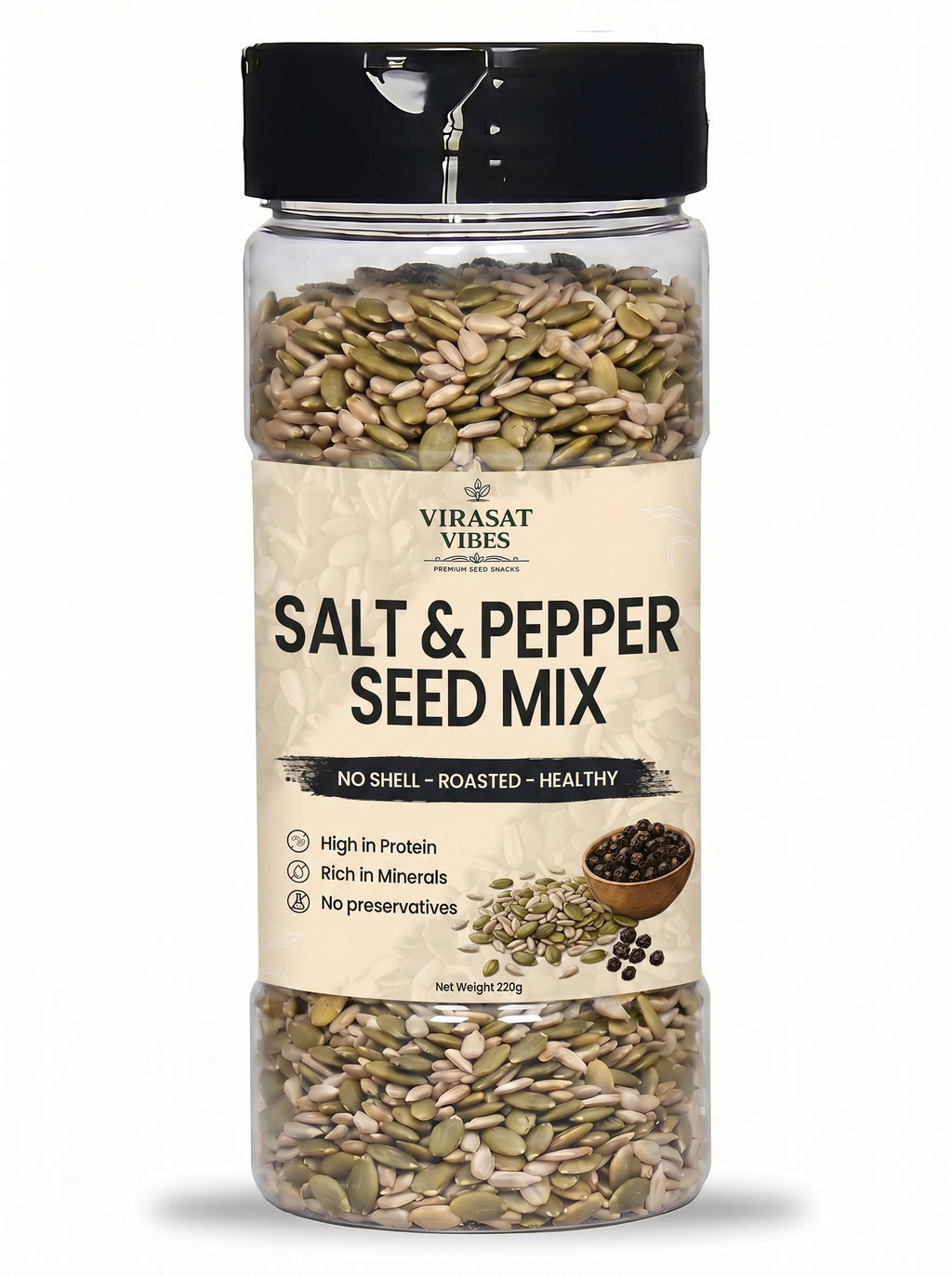 Virasat Vibes Salt & Pepper Roasted Seed Mix | Healthy Snack 220g