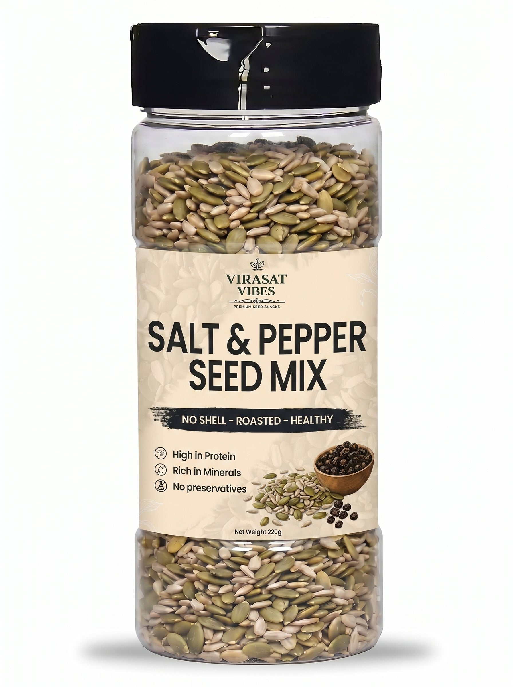 Virasat Vibes Salt & Pepper Roasted Seed Mix | Healthy Snack 220g