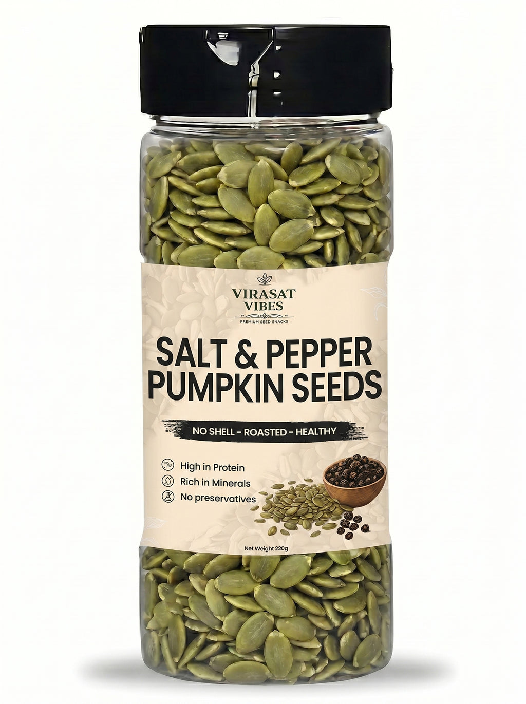 Virasat Vibes Salt & Pepper Roasted Seed Mix | Healthy Snack 220g
