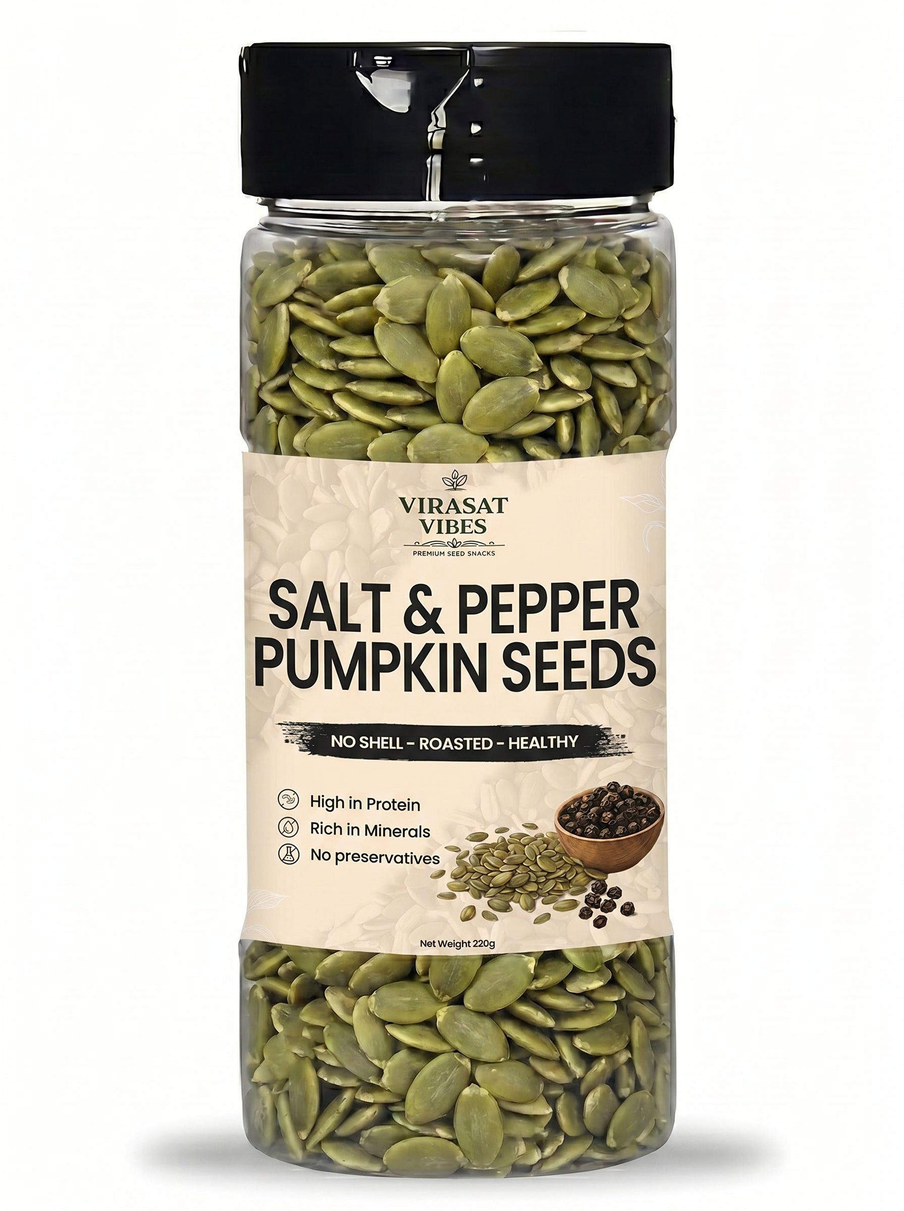 Virasat Vibes Salt & Pepper Roasted Seed Mix | Healthy Snack 220g